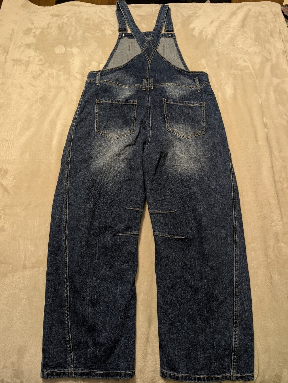 Flamingals Wash Patch Pocket Stitch Detail Barrel Leg Denim Overalls NWT - Picture 10 of 16